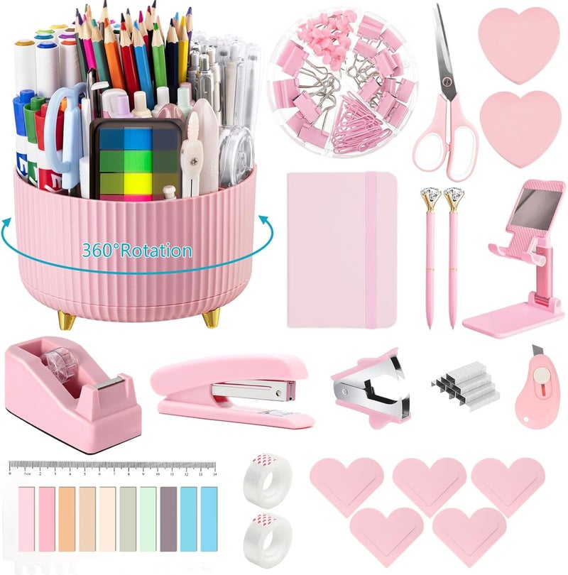 suniya Office Supplies,Desk Accessories,with Stapler, Tape Dispenser,Desk Organizer,Folding Phone Holder,Pen,Journal Notebook,Scissor,Staple Remover,Staples,Clear Tape,Sticky Notes,Paper Clips,Bookmark,Ect - Image 1